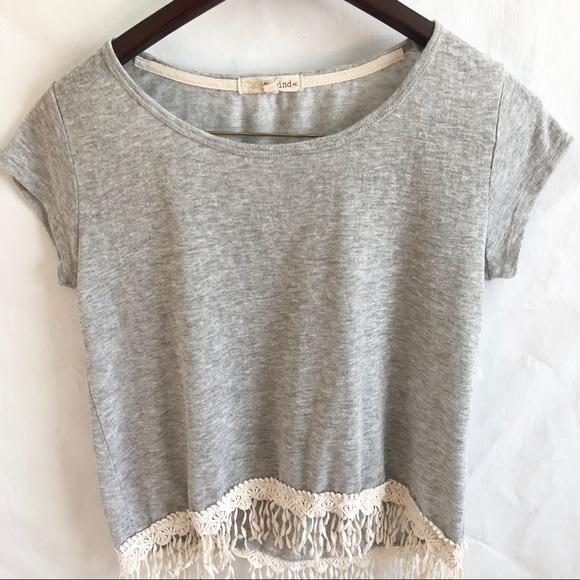 Rewind Brand Tee w/Crochet Fringe